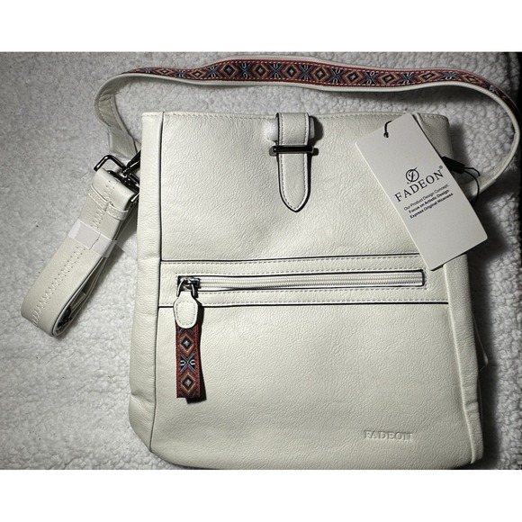 FADEON Handbags - FADEON Crossbody Purse - Off-White w embroidered straps Bag NEW w/ Tags